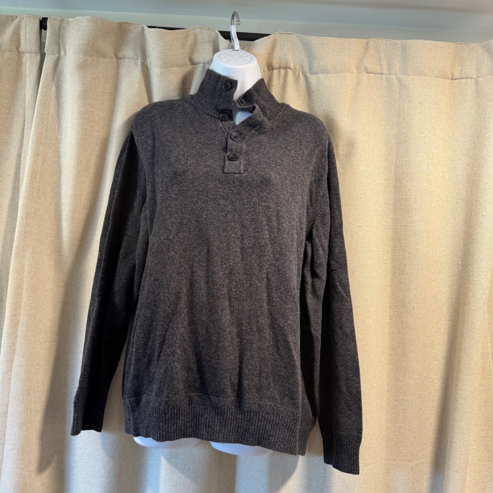 American Eagle‎ Outfitters Mens Gray Button Mock Neck Pullover Sweater XL